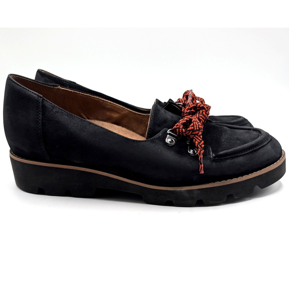 Vionic Teagan Black Nubuck Lug Sole Loafers Red Laces Womens 8 M AQ06-2021 - Picture 4 of 8